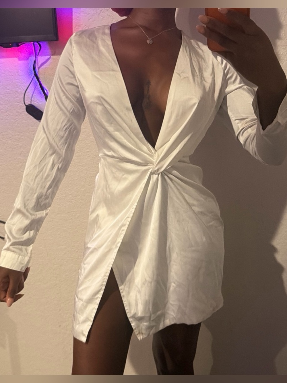 Fashion Nova White Long Sleeve Twist Front Mini Dress